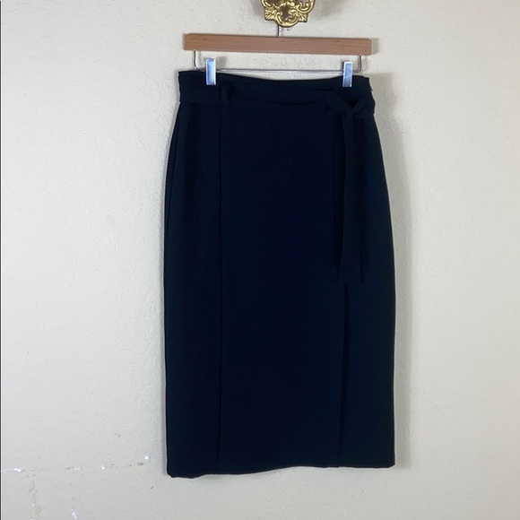 Topshop black midi high waist tie straight skirt 8 - Picture 2 of 8